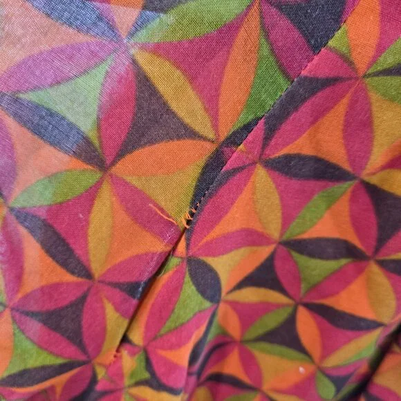Vintage Jody of California 70s Orange Brown Green Geometric Mini Dress Flaws - Picture 4 of 14
